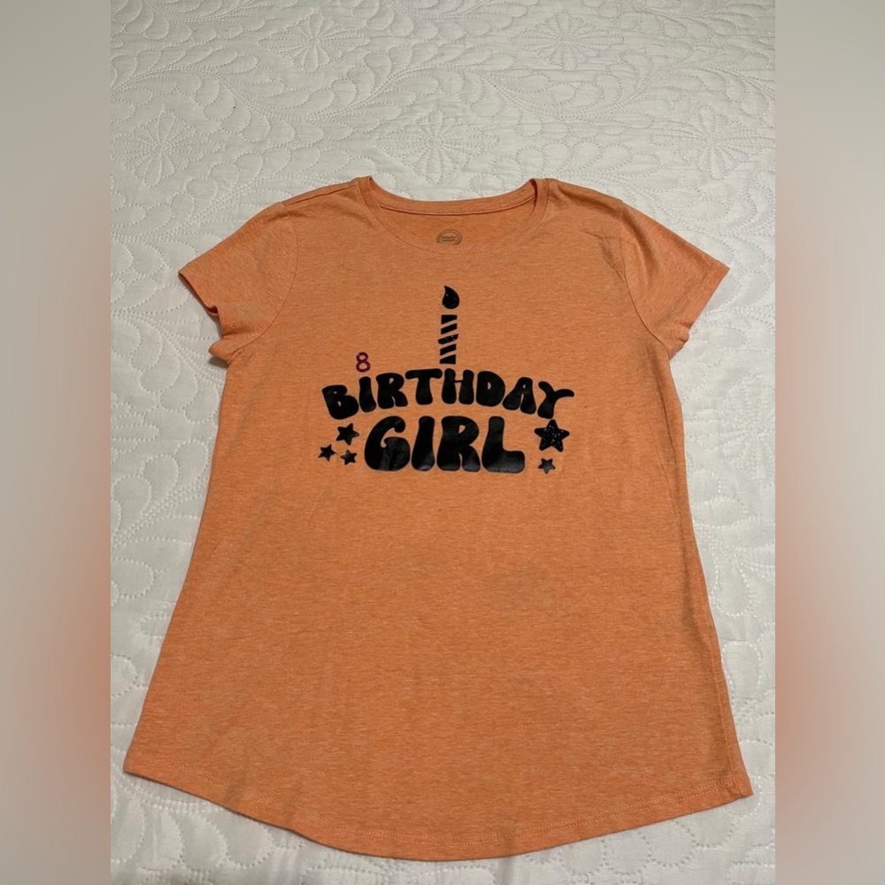 (18) Wonder Nation Birthday Girl #8 Orange Kids T-Shirt